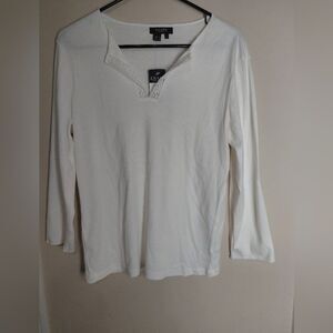 CHAPS Off White (Pearl) Long Sleeve Top Cotton Large NWT